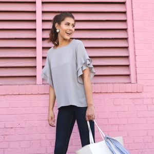 Grey | Layered Ruffle Sleeve Top